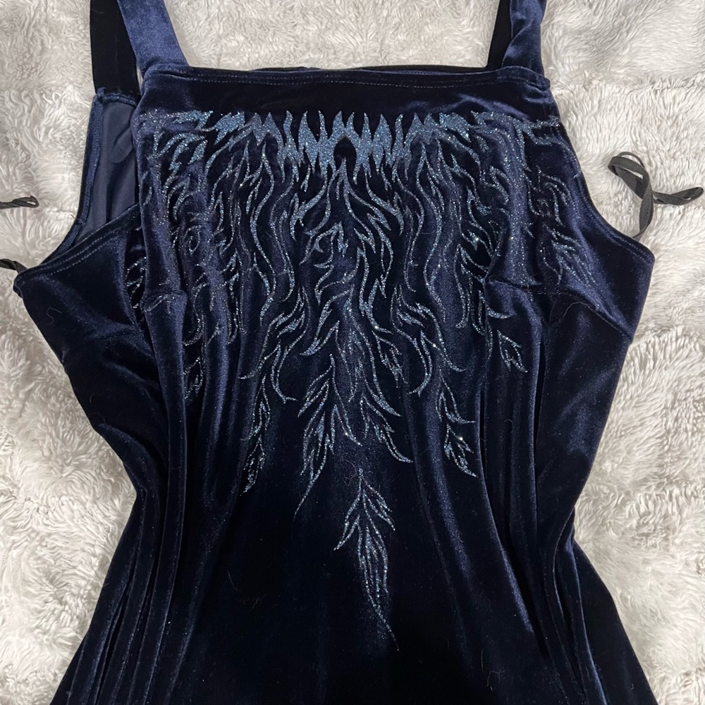 Velvet Blue Y2K Dress With Slit